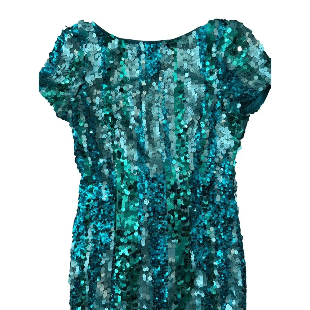 Aidan Mattox Teal Sequin Mini Cocktail Dress Open Back Cap Sleeve US 2 Small